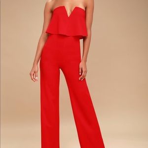 Red strapless jumpsuit